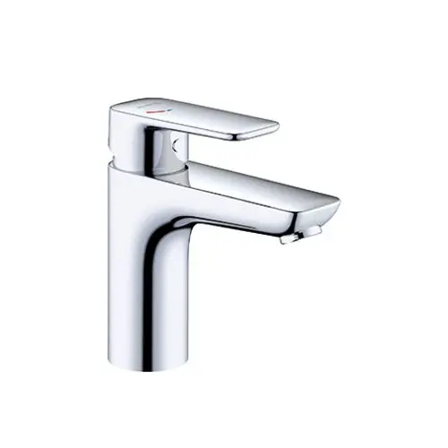 Waschtischarmatur von Kludi in Chromoptik mit einem oberen Hebel zur Steuerung von Wasserfluss und Temperatur sowie flachem Auslauf.